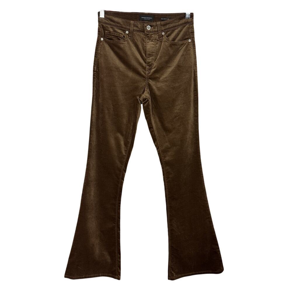 Banana Republic Woman's High Rise Flare Velvet Pants in Coconut Brown Size 27